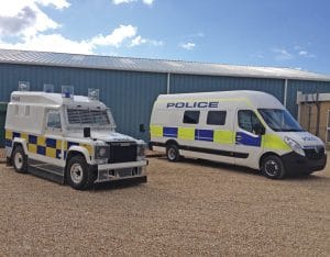 Police vehicle fitted with ARC, attack resistant